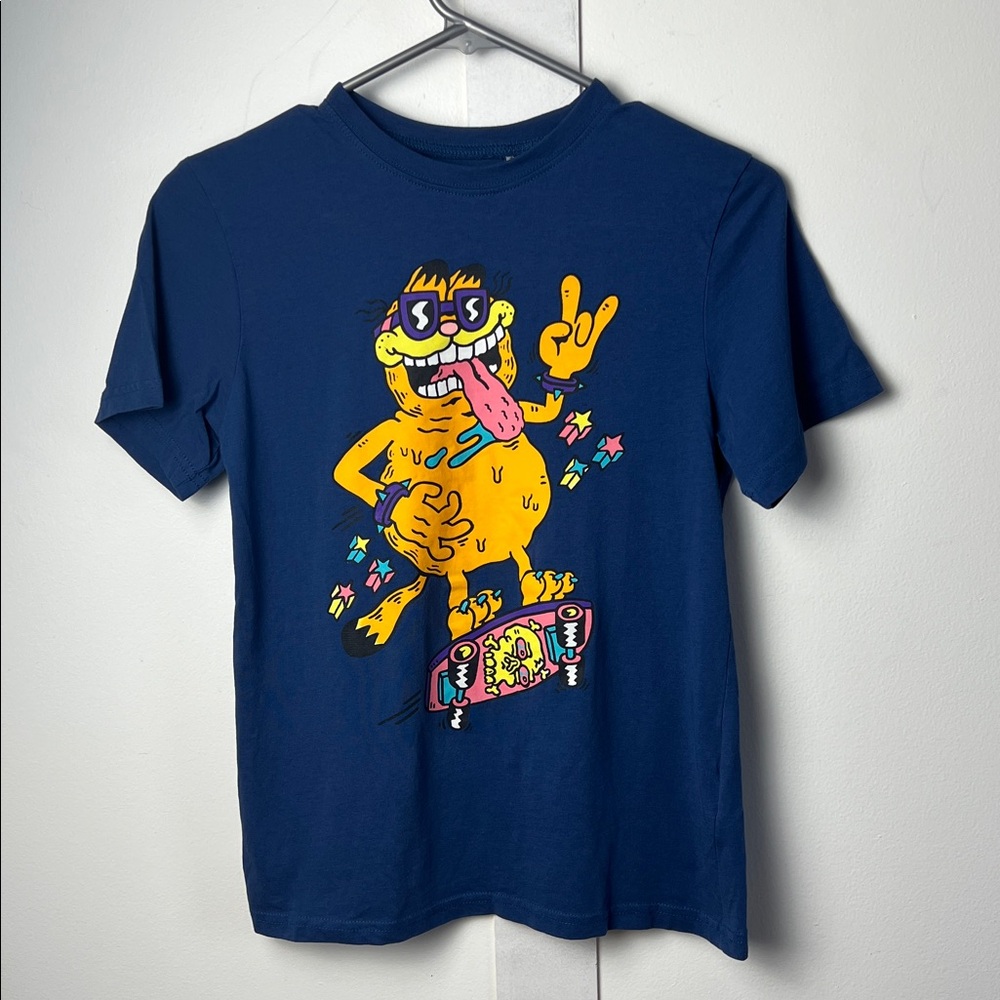 H&M Skateboarder Garfield Blue and Orange Rad Graphic Tee